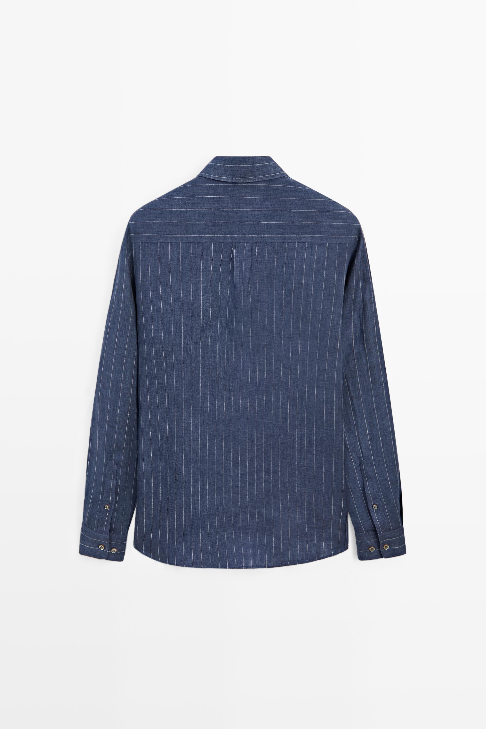 Chemise regular fit à rayures délavées 100 % lin